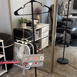 Floral Embellished Gray Crossbody Bag